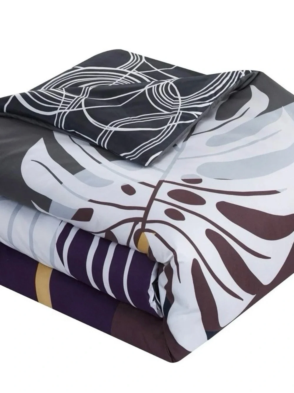 Chic Home King Size 5pc Modern  Tropical Leaf Comforter Set in Deep Purple